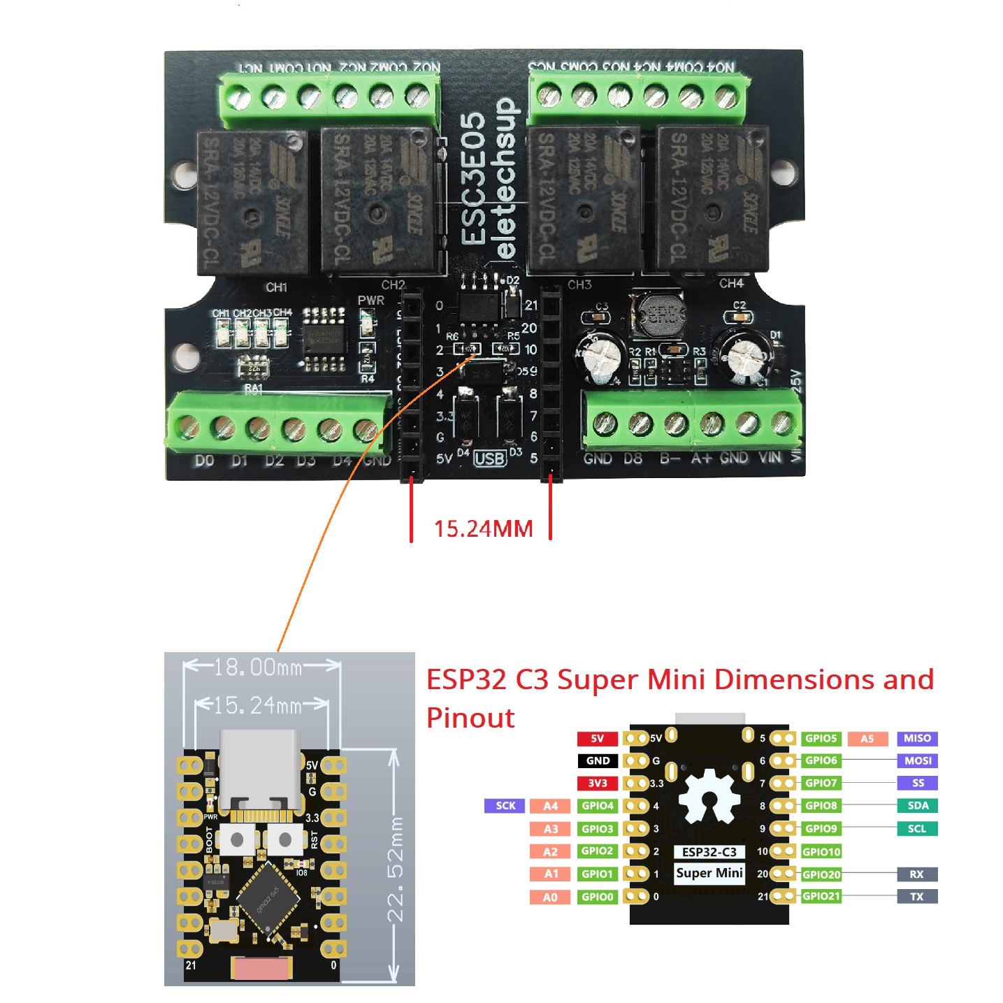 ESC3B04 ESP32-C3 産業用リレーボード 4CH - Espressif Esp32 のレビューと価格